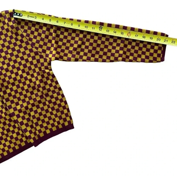 Daydreamer Fig Check Fitted Pullover Sweater Long Sleeve Purple Yellow XL NWT - Picture 8 of 8